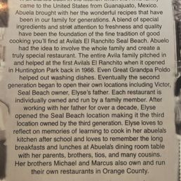 A little about the history of their restaurant on the menu