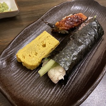 Sushi Chitose - Omakase $65 fourth (last) dish: egg, anago (eel), and blue crab roll - Sushi Bars Near Me - Redondo Beach, California Sushi Chitose - Omakase $65 fourth (last) dish: egg, anago (eel), and blue crab roll - Sushi Bars Near Me - Redondo Beach, California