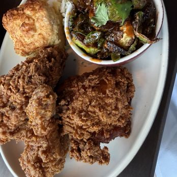 Culinary Dropout - Fried Chicken & Buttermilk Biscuit with Brussel sprouts - New American Near Me - Omaha, Nebraska Culinary Dropout - Fried Chicken & Buttermilk Biscuit with Brussel sprouts - New American Near Me - Omaha, Nebraska