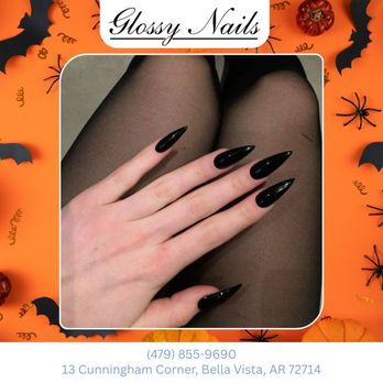 Glossy Nails - Dark glam meets playful designs--your nails are Halloween ready. Treat yourself today.  Book now - Nail Salons Near Me - Bella Vista, Arkansas