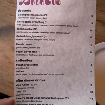 Lilith - Dessert menu - Diners Near Me - Pittsburgh, Pennsylvania