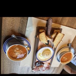 Scaddabush Italian Kitchen & Bar - Tomato soup, charcuterie board with in-house made mozzarella cheese, which you can watch the make it and prosciutto and homemade toast