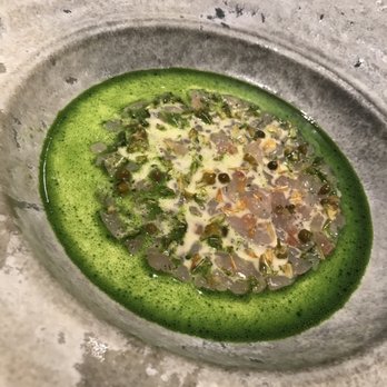 Restaurant St. Hubertus - My favorite dish - white fish tartare - Modern European Near Me - San Cassiano, BZ
