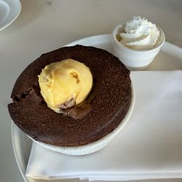 Chocolate soufflé with mango ice cream Chocolate soufflé with mango ice cream