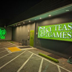 Geeky Teas & Games - New sign by night