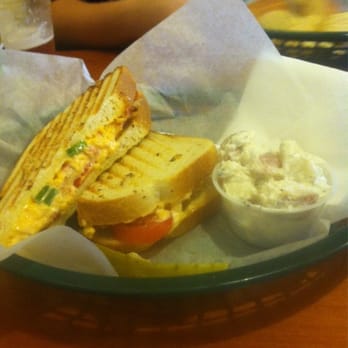Muddy Creek Cafe - Pimento cheese panini with spicy bacon and tomato. Potato salad on the side. - Sandwiches Near Me - Winston-Salem, North Carolina Muddy Creek Cafe - Pimento cheese panini with spicy bacon and tomato. Potato salad on the side. - Sandwiches Near Me - Winston-Salem, North Carolina