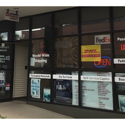 Boulder Packaging Center - Entrance with DHL & FedEx Autorized Ship Center signs posted.