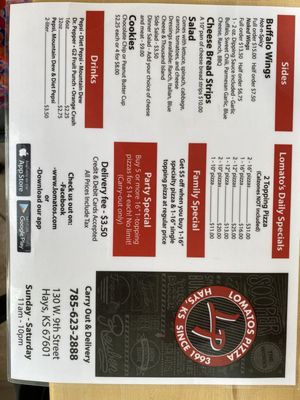 Menu photo 1 Lomatos Pizza Hays, KS Menu photo 1 Lomatos Pizza Hays, KS