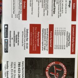 Lomatos Pizza - Menu