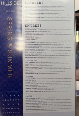 Menu photo 1 Hillside Fine Grill Highland Village, TX Menu photo 1 Hillside Fine Grill Highland Village, TX