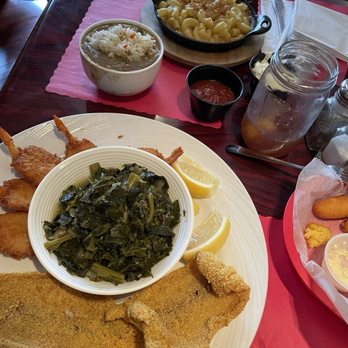 The Hush Puppy - Catfish & Shrimp Combo Mac & Cheese Collard Greens - Seafood Near Me - Las Vegas, Nevada The Hush Puppy - Catfish & Shrimp Combo Mac & Cheese Collard Greens - Seafood Near Me - Las Vegas, Nevada