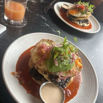 Saint & Second - Huevos rancheros with shaved ribeye and fresh squeezed grapefruit juice. Yummy! - New American Near Me - Long Beach, California