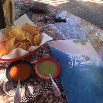 Mariscos Playa Hermosa - Infamous chips and salsa. Red was all me, green was all my baby's. - Mexican Near Me - Phoenix, Arizona Mariscos Playa Hermosa - Infamous chips and salsa. Red was all me, green was all my baby's. - Mexican Near Me - Phoenix, Arizona