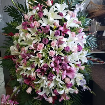 Kamala Flowers - funeral flower spray with white, pink & purple lilies and roses. - Florists Near Me - Westminster, California Kamala Flowers - funeral flower spray with white, pink & purple lilies and roses. - Florists Near Me - Westminster, California