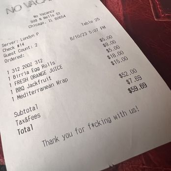 No Vacancy - Great prices on 5 star food and drinks and a great sense of humor... - New American Near Me - Chicago, Illinois No Vacancy - Great prices on 5 star food and drinks and a great sense of humor... - New American Near Me - Chicago, Illinois