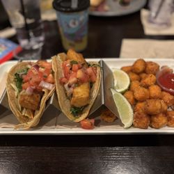 Lake City Social - Street tacos with cod and a side of sweet potato tots