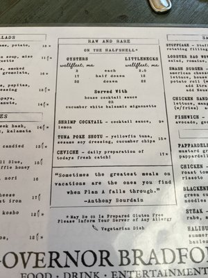 Menu photo 6 Governor Bradford Restaurant Provincetown, MA