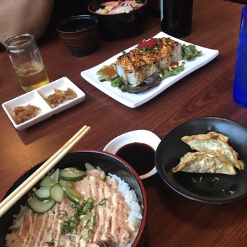 Ginza Sushi - Bomb roll, spicy ahi donburi and gyoza. Sorry I had to take a bite and the boyfriends chirashi - Sushi Bars Near Me - Honolulu, Hawaii Ginza Sushi - Bomb roll, spicy ahi donburi and gyoza. Sorry I had to take a bite and the boyfriends chirashi - Sushi Bars Near Me - Honolulu, Hawaii