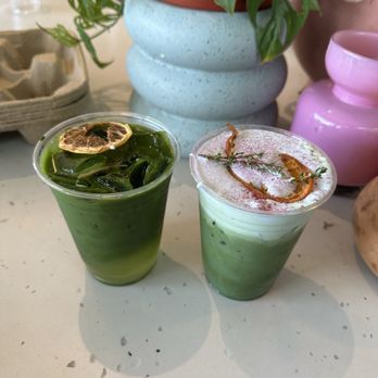 Daydrift - Pandan Coconut Mizu Matcha + Mugwort Matcha Duo - Coffee & Tea Near Me - Costa Mesa, California