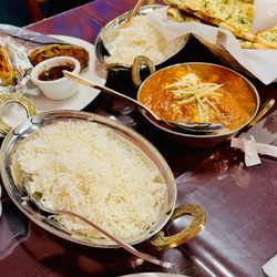 Desi Flames and Sweets - Chicken Tikka Roll, garlic naan, butter chicken, rice