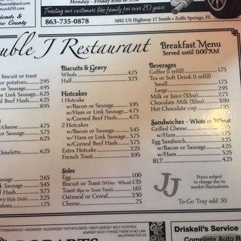 Double J Restaurant - Breakfast menu - American Near Me - Wauchula, Florida