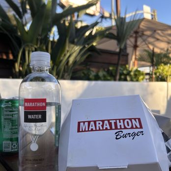 Marathon Burger - Water and the the marathon box - Burgers Near Me - Los Angeles, California