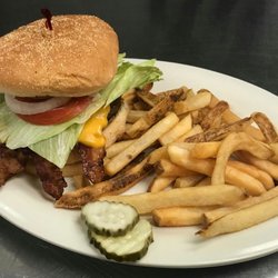 Patrick's Sports Bar & Grill - Bacon cheeseburger deluxe and french fries