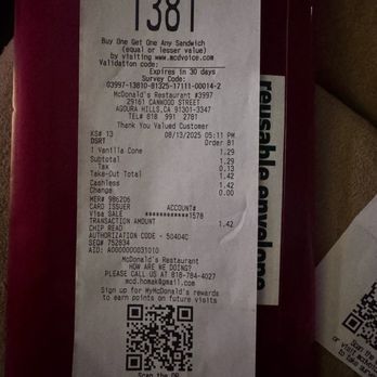 McDonald's - Receipt from both locations - Fast Food Near Me - Calabasas, California McDonald's - Receipt from both locations - Fast Food Near Me - Calabasas, California