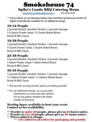 Menu photo 1 Smokehouse 74 St. Gabriel, LA