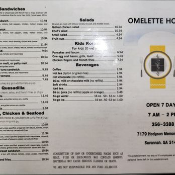 Omelette House - One side of menu - Breakfast & Brunch Near Me - Savannah, Georgia Omelette House - One side of menu - Breakfast & Brunch Near Me - Savannah, Georgia