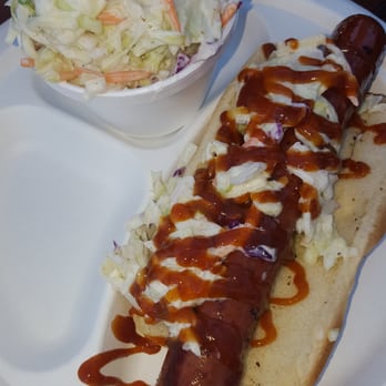 Full Belly BBQ - BBQ beef hotdog and slaw - Caterers Near Me