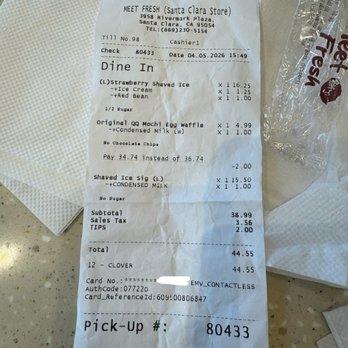 Meet Fresh - 3:49pm order - none of the custom toppings were applied. Got our shaved ice at 4:30pm - Desserts Near Me - Santa Clara, California Meet Fresh - 3:49pm order - none of the custom toppings were applied. Got our shaved ice at 4:30pm - Desserts Near Me - Santa Clara, California