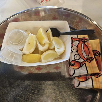 Cajun Crack'n - Lemon wedges, salt & pepper, bibs, plastic gloves - Seafood Near Me - Milpitas, California Cajun Crack'n - Lemon wedges, salt & pepper, bibs, plastic gloves - Seafood Near Me - Milpitas, California
