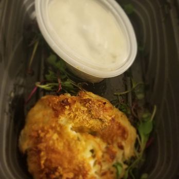 Roots Steakhouse - Jumbo lump crab cake with tarter sauce. This baby is fresh, no fillers, and bursting with flavor. - Steakhouses Near Me - Summit, New Jersey Roots Steakhouse - Jumbo lump crab cake with tarter sauce. This baby is fresh, no fillers, and bursting with flavor. - Steakhouses Near Me - Summit, New Jersey