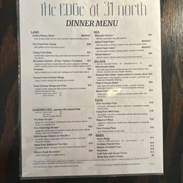 Dinner menu Dinner menu
