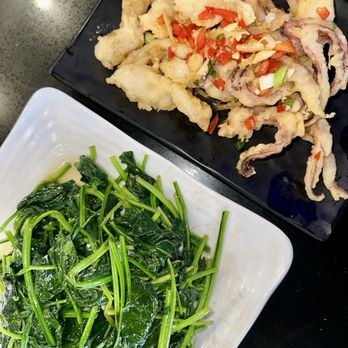 Thumbling - Salt And Pepper Squid Sautéed Spinach With Garlic - Shanghainese Near Me - West Covina, California Thumbling - Salt And Pepper Squid Sautéed Spinach With Garlic - Shanghainese Near Me - West Covina, California