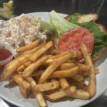 Beacon Waterfront Galley and Bar - Shrimp salad on a croissant with fries - Cocktail Bars Near Me - Annapolis, Maryland Beacon Waterfront Galley and Bar - Shrimp salad on a croissant with fries - Cocktail Bars Near Me - Annapolis, Maryland