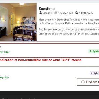 Agate Cove Inn - Their booking page, no mention of non-refundable or defining "APR rate" - Hotels Near Me - Mendocino, California Agate Cove Inn - Their booking page, no mention of non-refundable or defining "APR rate" - Hotels Near Me - Mendocino, California