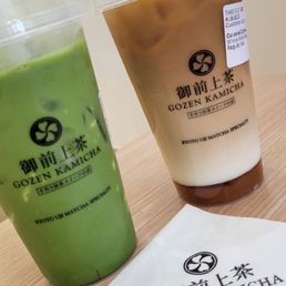 Matcha and caramel coffee.