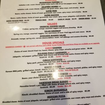 Kimchichanga - Menu side 1 - Korean Near Me - Riverside, California