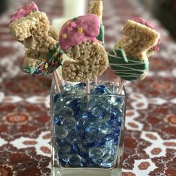 Delicioso Decor - Party Favors! Chocolate covered Rice Krispie Pops - Initials & Numbers