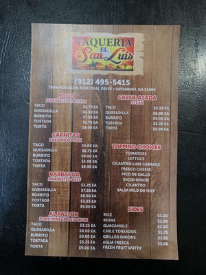 Menu photo 3 Taqueria El San Luis Savannah, GA