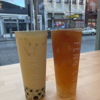 Feng Cha - Left: mango au lait // Right: overflowing grapefruit - Bubble Tea Near Me - New Orleans, Louisiana Feng Cha - Left: mango au lait // Right: overflowing grapefruit - Bubble Tea Near Me - New Orleans, Louisiana