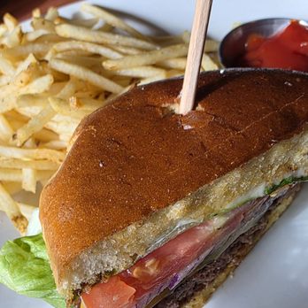 J. Alexander's Restaurant - Cheese burger split in halves - New American Near Me - Englewood, Colorado J. Alexander's Restaurant - Cheese burger split in halves - New American Near Me - Englewood, Colorado