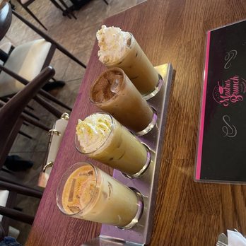 Madres Brunch - Coffee flight: Horchata Latte, Pistachio Latte, Abuelita Latte, Mazapan Lattee. 8oz each. - Breakfast & Brunch Near Me - Placentia, California
