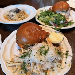 fried chicken/ truffle fries, carbonara pasta, & chicken parm fried chicken/ truffle fries, carbonara pasta, & chicken parm