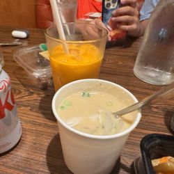 Big Sky Thai - Thai Tea is what will wake you up (orange stuff) & Tom Yom kha with chicken!