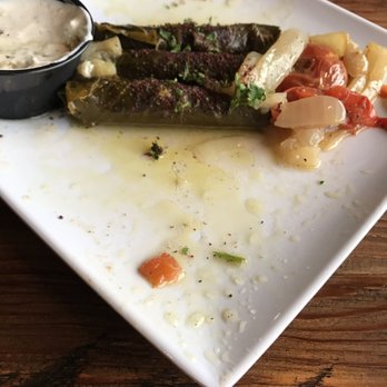 Olea - Grape stuffed leaves. My first time having these. They were just ok to me. To much Oil or grease on plate - Mediterranean Near Me - Fayetteville, North Carolina Olea - Grape stuffed leaves. My first time having these. They were just ok to me. To much Oil or grease on plate - Mediterranean Near Me - Fayetteville, North Carolina