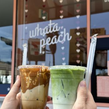 Whata Peach - Cookie Butter Latte (Iced) and Peachy Matcha Latte (Iced) IG: @ammysalamii - Juice Bars & Smoothies Near Me - Studio City, California Whata Peach - Cookie Butter Latte (Iced) and Peachy Matcha Latte (Iced) IG: @ammysalamii - Juice Bars & Smoothies Near Me - Studio City, California