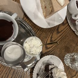 Hot chocolate, apple cake, tea cake